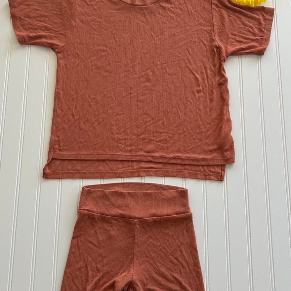 Foxy Kind Brand Two piece loungewear sleepwear set Girls size 10/12 Rust brown